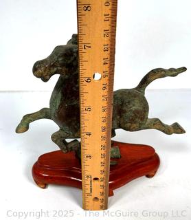 Reproduction Cast Bronze Gansu  Flying Horse Statue on Wood Base