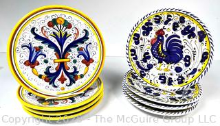 Eight (8) Italian Fima Deruta Hand Painted Pottery Plates, 8"
