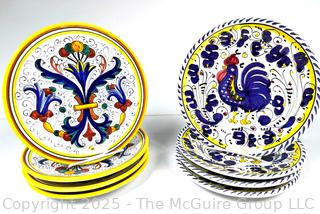 Eight (8) Italian Fima Deruta Hand Painted Pottery Plates, 8"