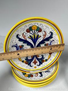 Eight (8) Italian Fima Deruta Hand Painted Pottery Plates, 8"