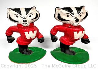 Twp (2) Bucky the Badger University Of Wisconsin Cast Iron Door Stop 