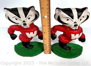 Twp (2) Bucky the Badger University Of Wisconsin Cast Iron Door Stop 
