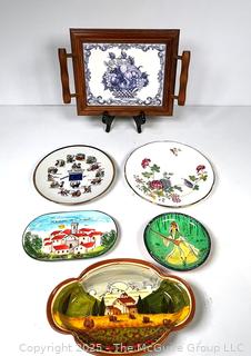 Hand Painted Porcelain Bowls, Trays and Framed Trivet
