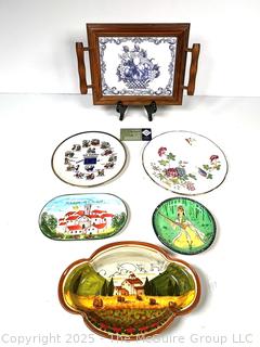 Hand Painted Porcelain Bowls, Trays and Framed Trivet