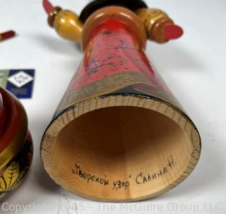 Collection of Russian Folk Art Souvenirs, Including Khokhloma Lacquer Painted Wood Tray and Canisters.