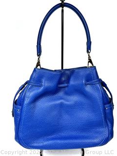 Cole Haan Denney Drawstring Blue Pebbled Leather Handbag, New with Tags and Felt Cover