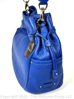 Cole Haan Denney Drawstring Blue Pebbled Leather Handbag, New with Tags and Felt Cover