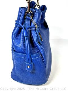 Cole Haan Denney Drawstring Blue Pebbled Leather Handbag, New with Tags and Felt Cover