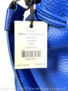 Cole Haan Denney Drawstring Blue Pebbled Leather Handbag, New with Tags and Felt Cover