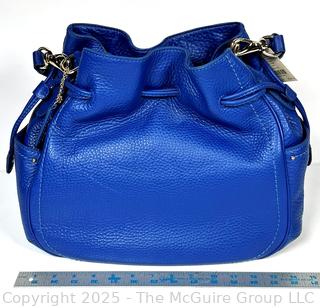 Cole Haan Denney Drawstring Blue Pebbled Leather Handbag, New with Tags and Felt Cover
