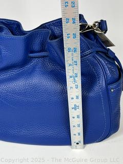 Cole Haan Denney Drawstring Blue Pebbled Leather Handbag, New with Tags and Felt Cover