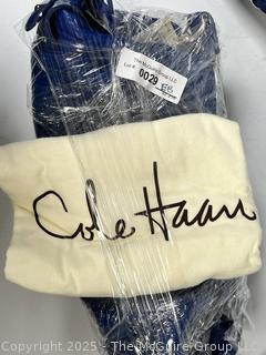 Cole Haan Denney Drawstring Blue Pebbled Leather Handbag, New with Tags and Felt Cover