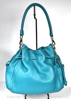 Cole Haan Turquoise Blue Pebbled Leather Tote Handbag