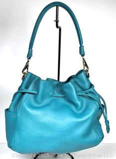 Cole Haan Turquoise Blue Pebbled Leather Tote Handbag