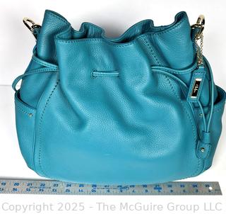 Cole Haan Turquoise Blue Pebbled Leather Tote Handbag