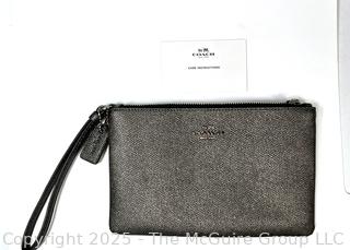 Pewter Coach Leather Wristlet, New Without Tags