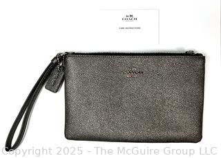 Pewter Coach Leather Wristlet, New Without Tags