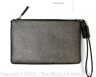 Pewter Coach Leather Wristlet, New Without Tags