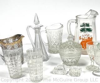 Collection of Glassware Including Bartlett Collins Mid Century Orange Crush Glass Juice Pitcher