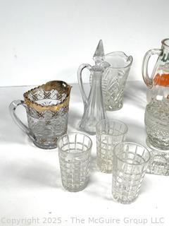 Collection of Glassware Including Bartlett Collins Mid Century Orange Crush Glass Juice Pitcher