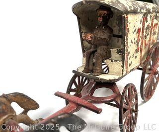 Antique Cast Iron Ice Wagon Toy With Driver
