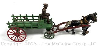 Antique Cast Iron Hay Wagon Toy With Driver