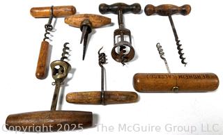 Collection of Antique Wooden Handled Corkscrews From France