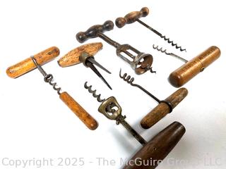 Collection of Antique Wooden Handled Corkscrews From France