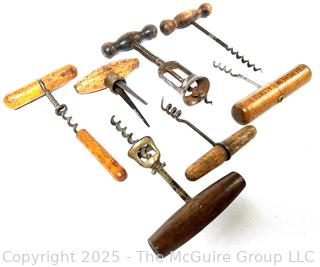 Collection of Antique Wooden Handled Corkscrews From France