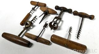 Collection of Antique Wooden Handled Corkscrews From France
