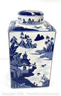 Chinese Blue and White Square Porcelain Ginger Jar 