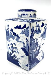 Chinese Blue and White Square Porcelain Ginger Jar 