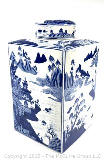 Chinese Blue and White Square Porcelain Ginger Jar 