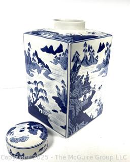 Chinese Blue and White Square Porcelain Ginger Jar 