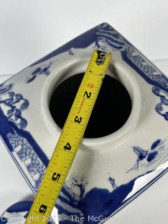 Chinese Blue and White Square Porcelain Ginger Jar 