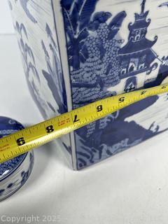 Chinese Blue and White Square Porcelain Ginger Jar 