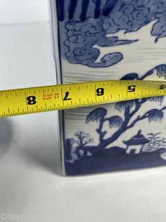 Chinese Blue and White Square Porcelain Ginger Jar 