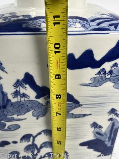 Chinese Blue and White Square Porcelain Ginger Jar 