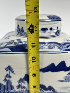 Chinese Blue and White Square Porcelain Ginger Jar 