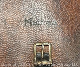 Leather Hunting Pouch Stamped Maires with Pewter Flask and Hunting Knife with Horn Handle