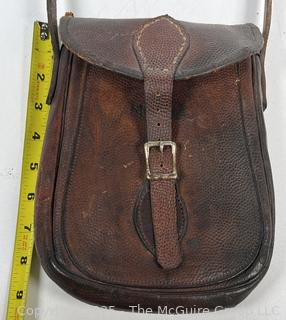 Leather Hunting Pouch Stamped Maires with Pewter Flask and Hunting Knife with Horn Handle