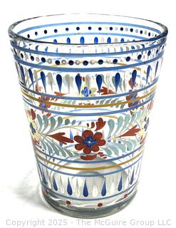 Enameled and Highly Decorated Flip Glass With Ground Pontil on Base.  Possibly from Sweden 