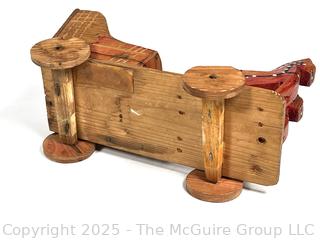 Primitive Folk Art Painted Polish Rolling Horse Drawn Cart Toy