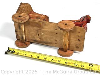 Primitive Folk Art Painted Polish Rolling Horse Drawn Cart Toy