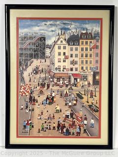 Framed Under Glass Print of Paris Street Scene by Bin Kashiwa, Japanese Illustrator 