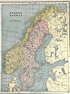 1899 Map of Sweden and Normay from Cram's Universal Atlas