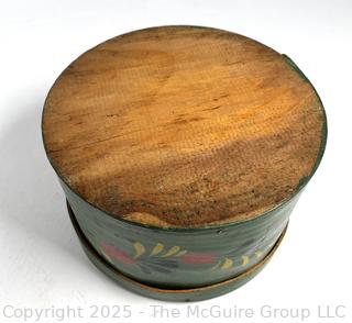 Green Folk Art Painted Linden Wood Box with Lid. Possibly Pennsylvania Dutch