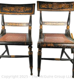 Two (2) Original Ebonized and Gilt Painted Alexandria VA Side Chairs with Restored Cane Seats circa 1835