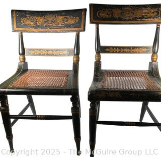Two (2) Original Ebonized and Gilt Painted Alexandria VA Side Chairs with Restored Cane Seats circa 1835