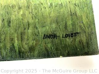 Unframed Original Oil On Canvas of the 1961 Kentucky Derby Winner "Carry Back" in Winners Circle Painted by Artist Linda Lovett. Provenance On Back Of Canvas. 22 x 28" 